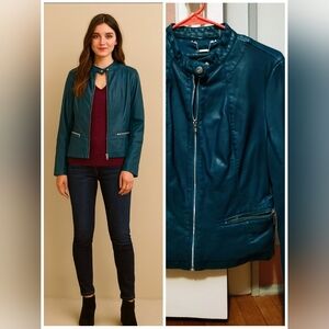 Moto Jacket: Small, Teal Vegan Leather - Black Rivet by Wilson's Leather